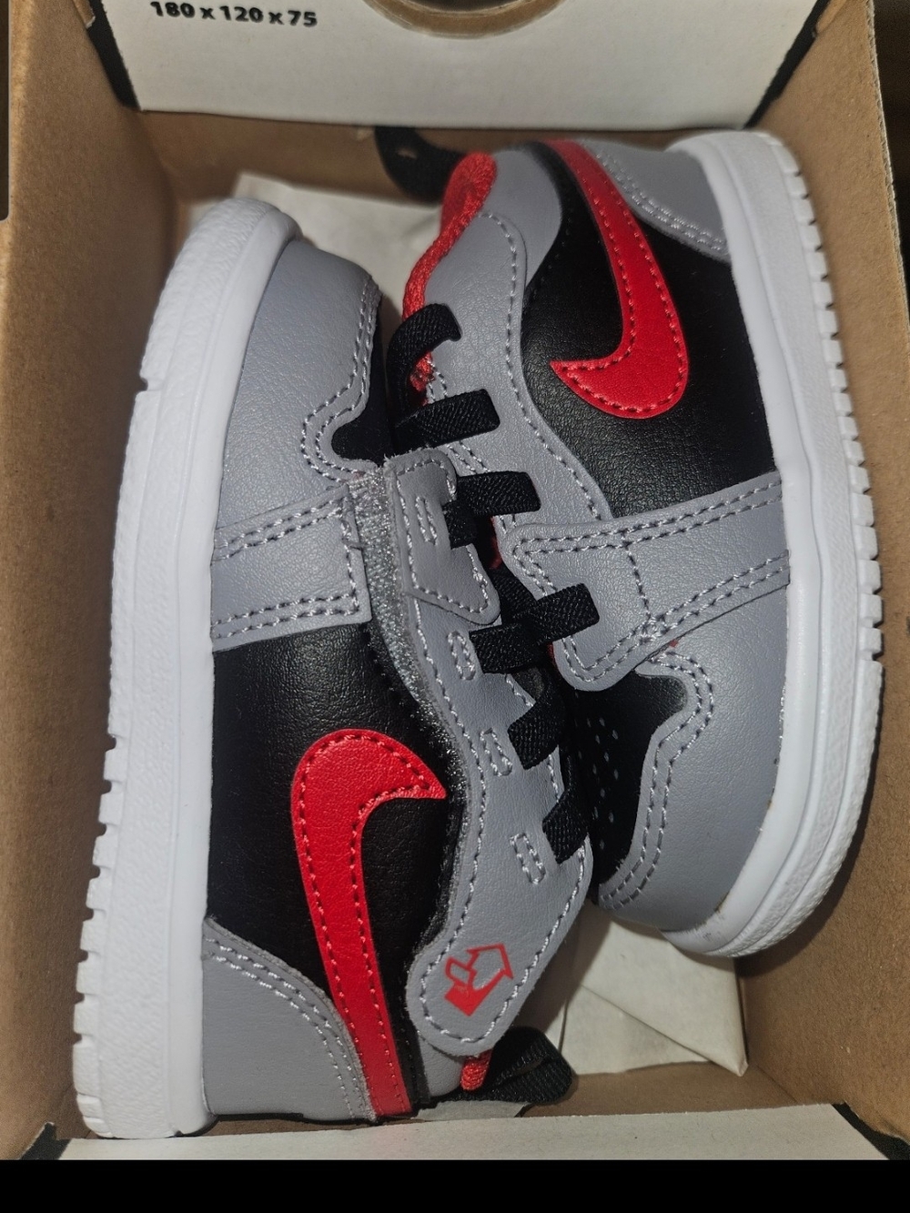 NIKE Jordan Kids 5C Grey Black and Red Sneakers